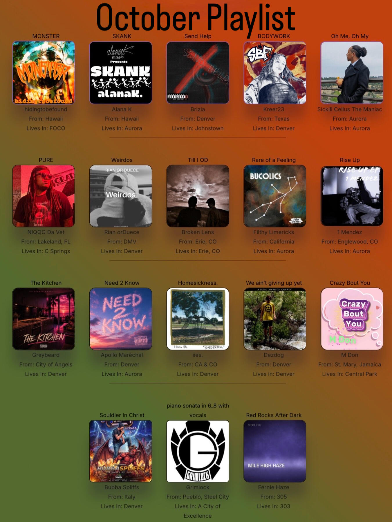 Oct 26 Playlist Oct 26 Playlist